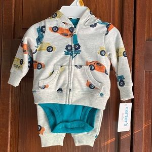 Carter’s Newborn 3-piece Cars & Trucks Sweatsuit Set - NWT